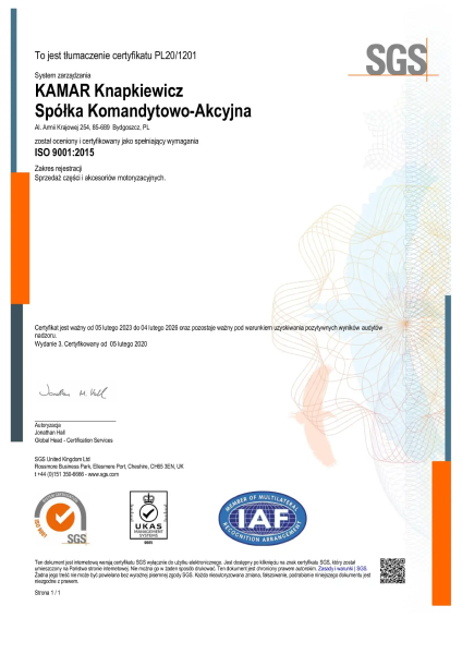 Certyfikat ISO 9001:2015